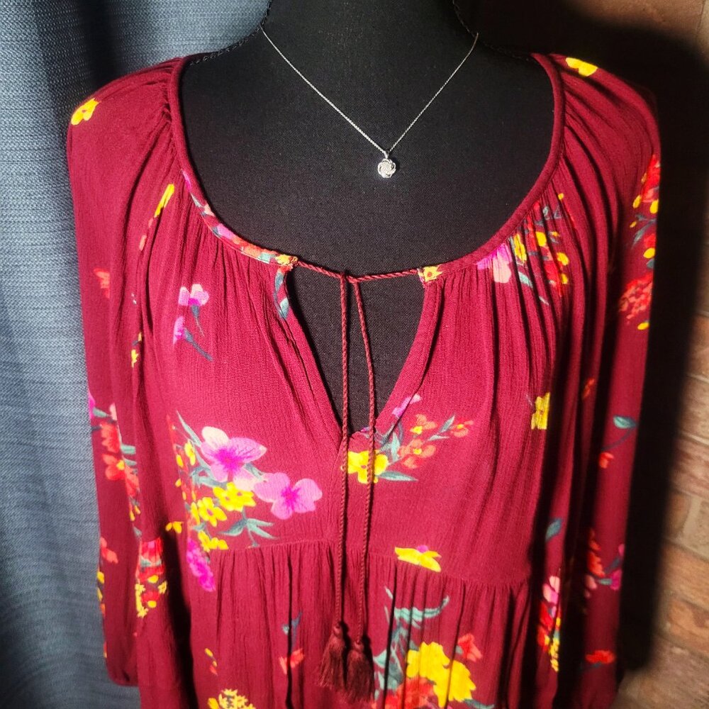 Old Navy Women's Burgandy/Floral Boho Peasant Flowy Blouse - Size XL Petite - Picture 3 of 10